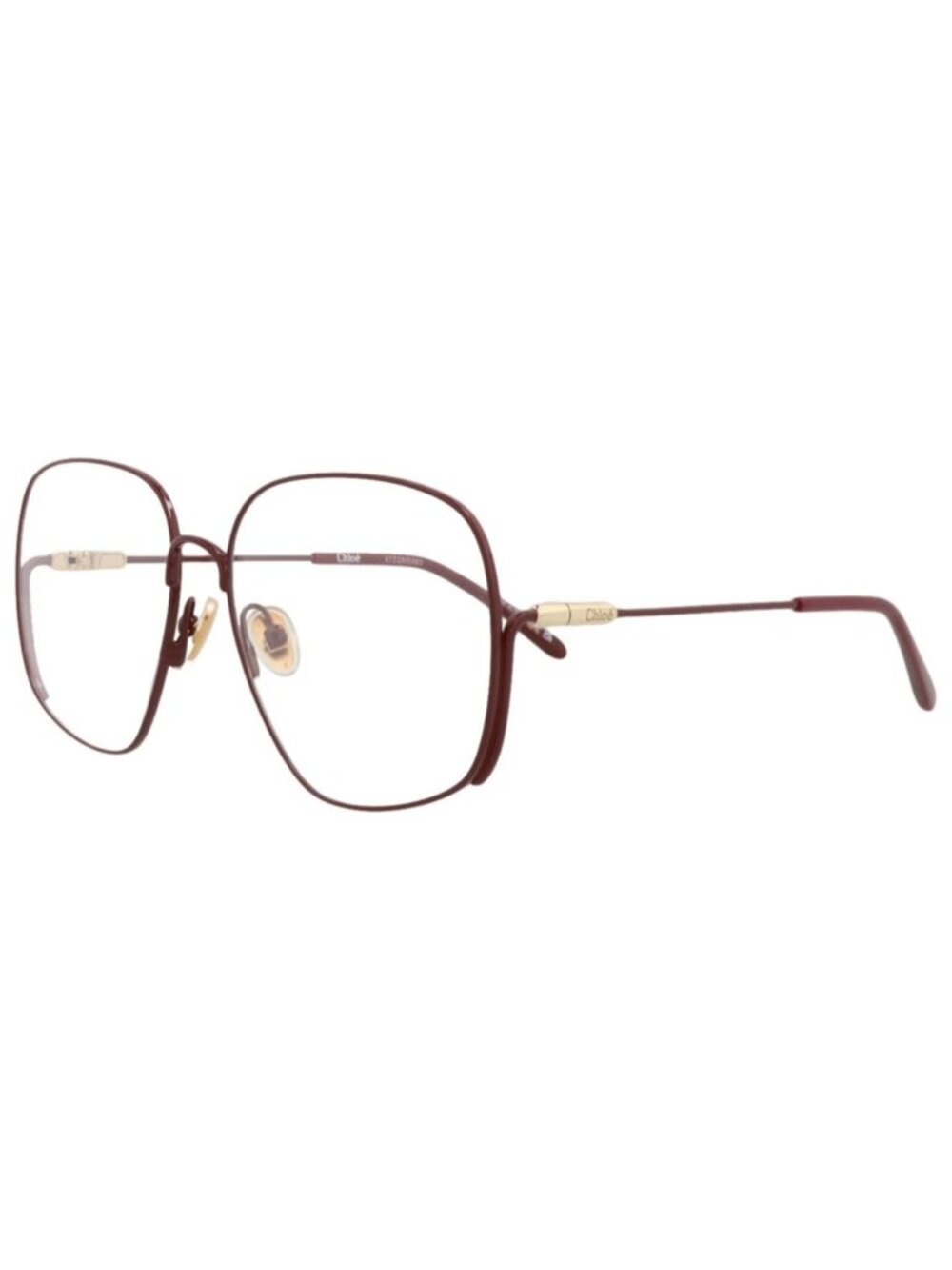 New Chloé Women's Eyeglasses Square Rectangle Metal Frame Burgundy Burgundy Eye